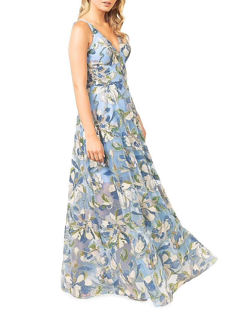 Ariyah Floral Sequin Flared Gown