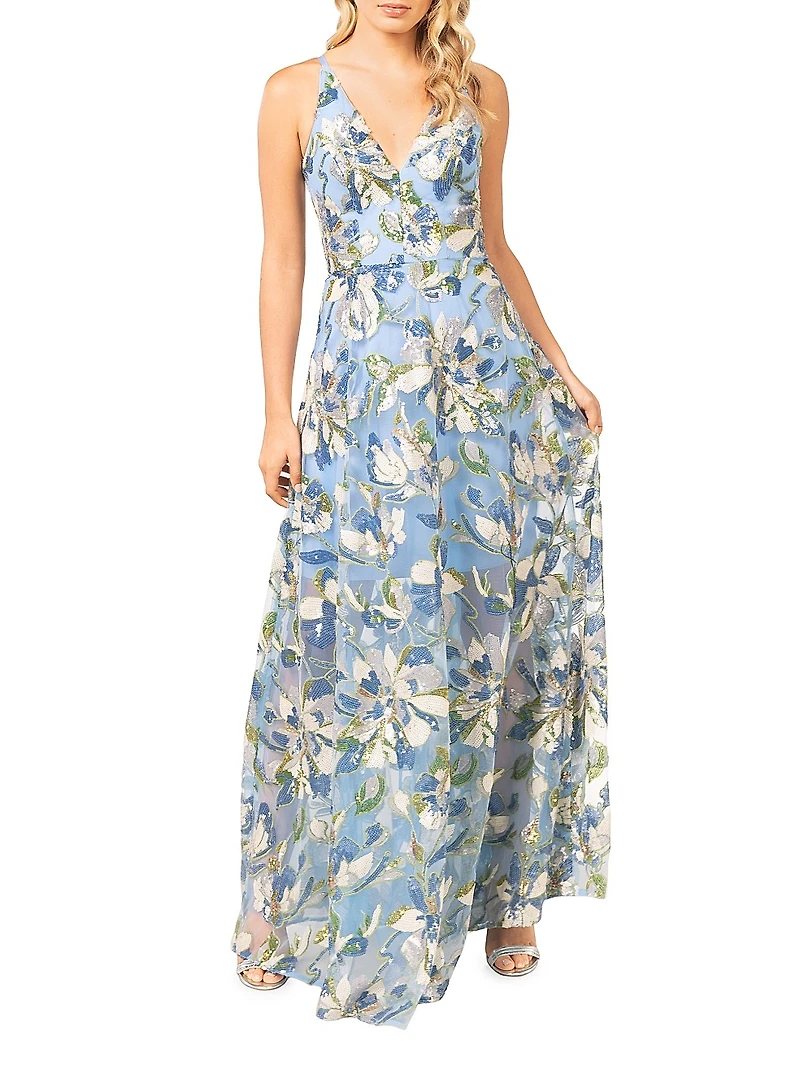 Ariyah Floral Sequin Flared Gown