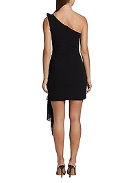 Flower Applique One-Shoulder Minidress