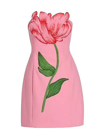 Strapless Floral-Appliqué Minidress