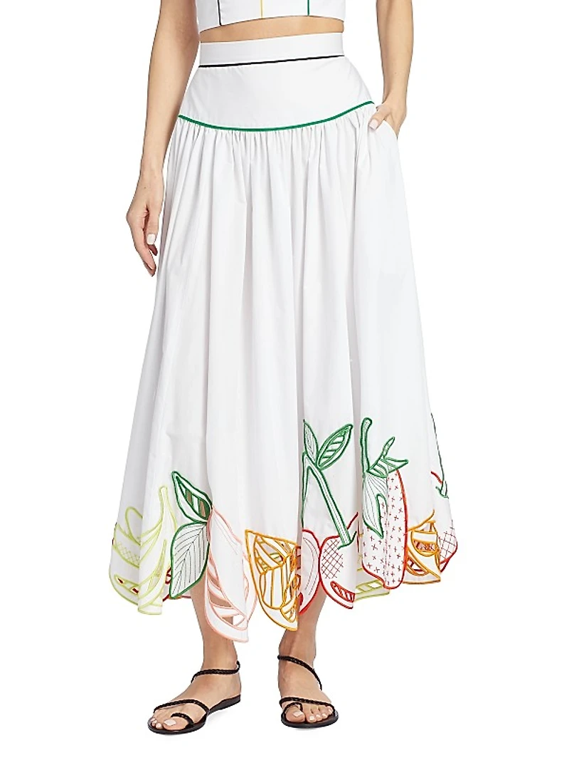 Embroidered Fruit Maxi Skirt