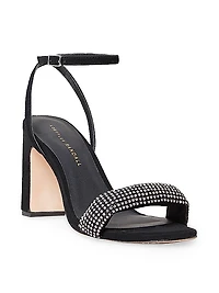 Crystal-Embellished Suede Ankle-Strap Sandals