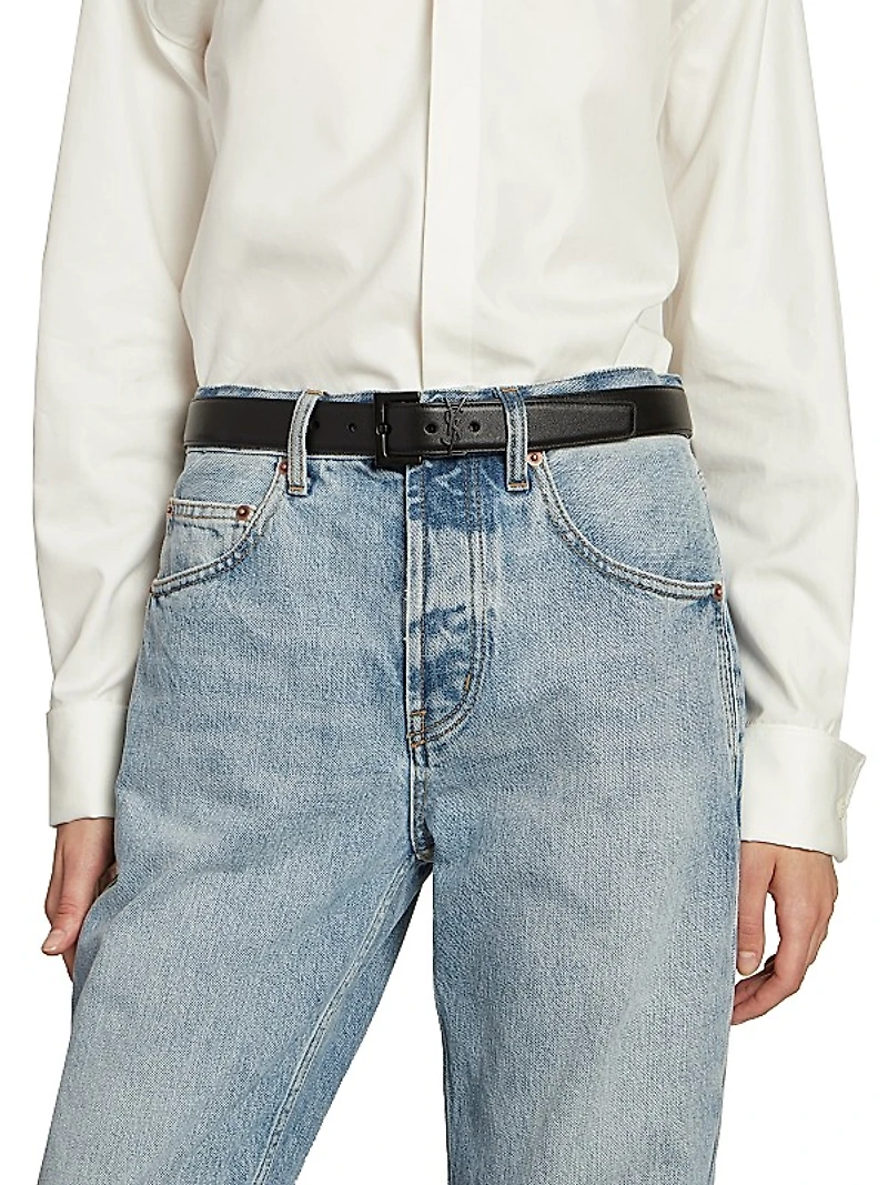 Cassandre Belt with Black Square Buckle in Shiny Box Leather