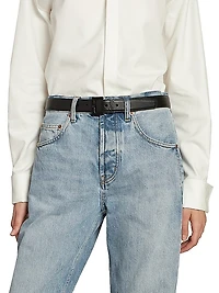 Cassandre Belt with Black Square Buckle in Shiny Box Leather