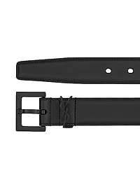 Cassandre Belt with Black Square Buckle in Shiny Box Leather