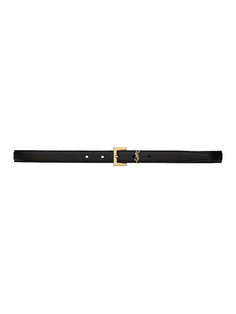 Cassandre Thin Belt with Square Buckle Grained Leather