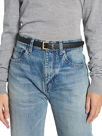 Cassandre Thin Belt with Square Buckle Grained Leather