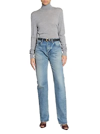 Cassandre Thin Belt with Square Buckle Grained Leather