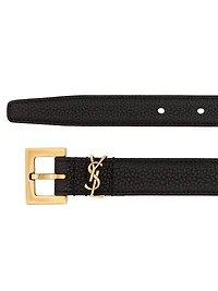 Cassandre Thin Belt with Square Buckle Grained Leather