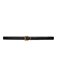 Cassandre Thin Belt with Square Buckle Crocodile-Embossed Leather