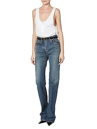 Cassandre Thin Belt with Square Buckle Crocodile-Embossed Leather