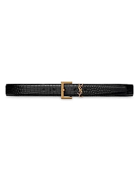 Cassandre Belt With Square Buckle Crocodile Embossed Leather