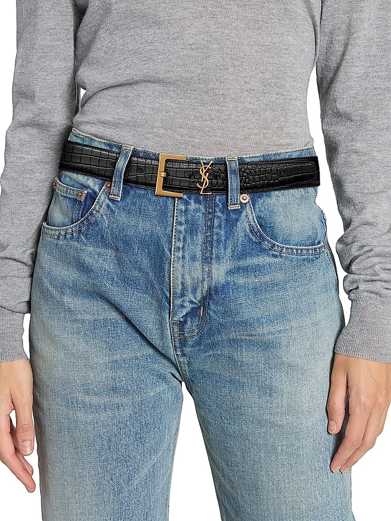 Cassandre Belt With Square Buckle Crocodile Embossed Leather