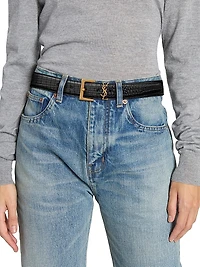 Cassandre Belt With Square Buckle Crocodile Embossed Leather