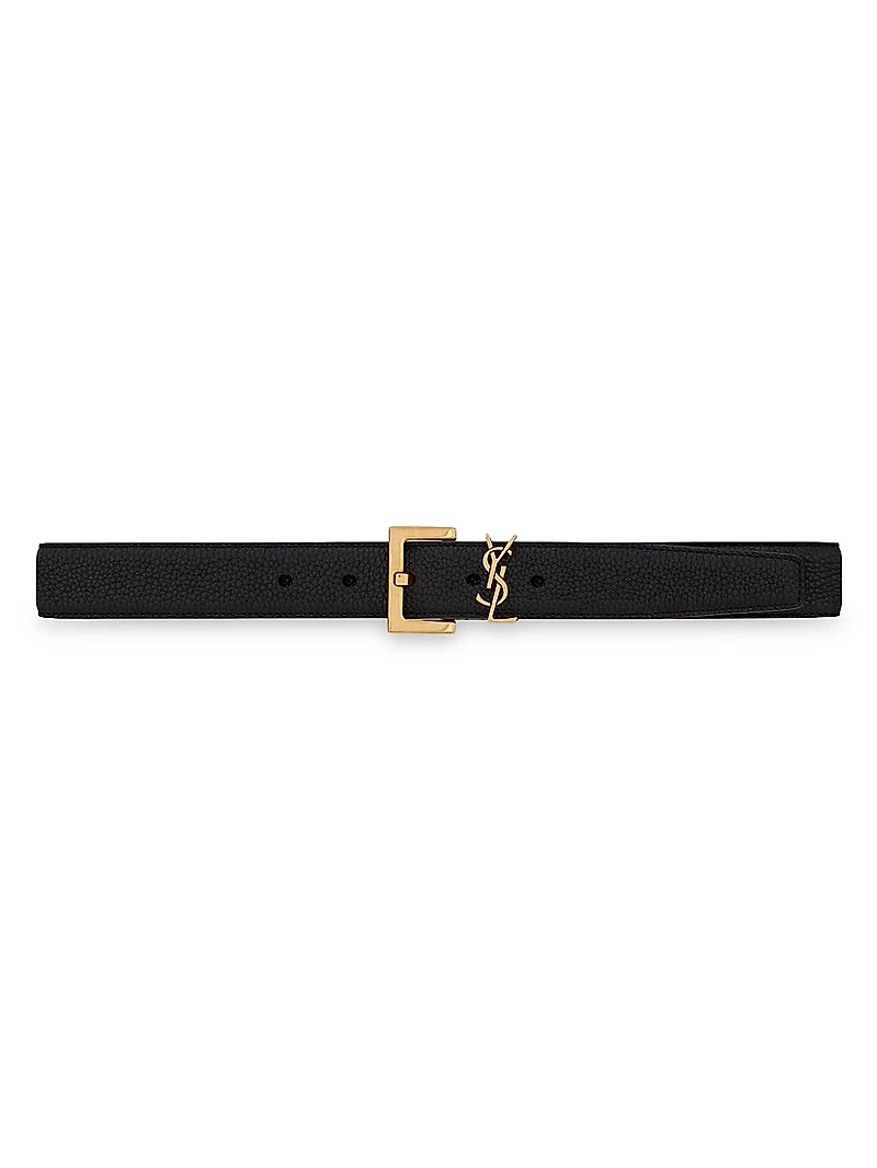 Cassandre Belt with Square Buckle in Grained Leather
