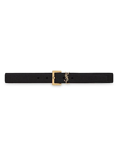 Cassandre Belt with Square Buckle in Grained Leather