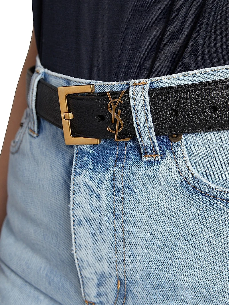 Cassandre Belt with Square Buckle in Grained Leather