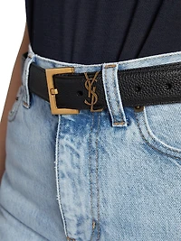 Cassandre Belt with Square Buckle in Grained Leather