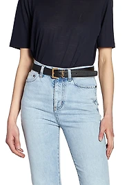 Cassandre Belt with Square Buckle in Grained Leather