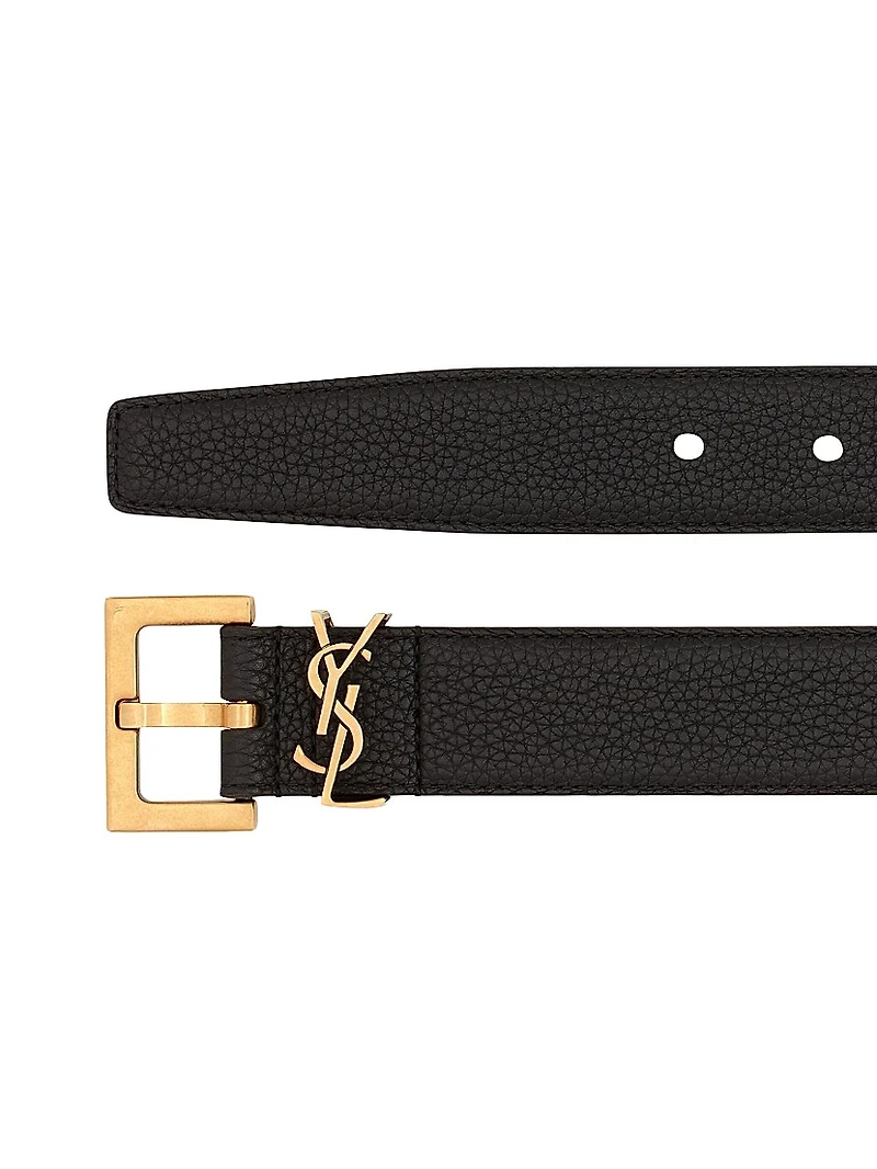 Cassandre Belt with Square Buckle in Grained Leather