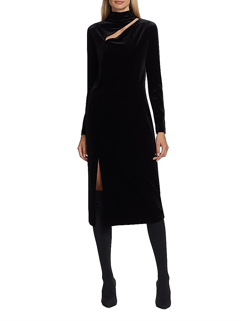 The Veronica Cut Out Midi Velvet Dress
