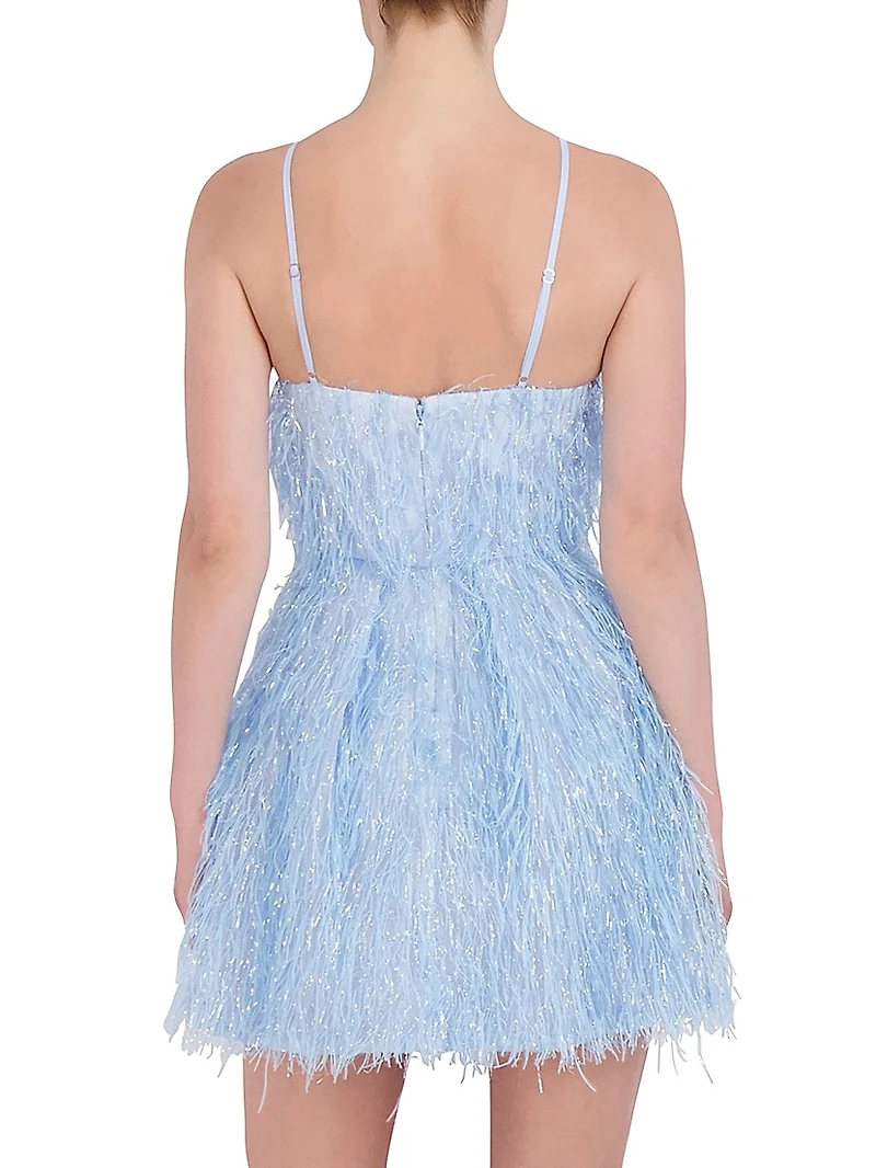 Sleeveless Metallic Feather Minidress