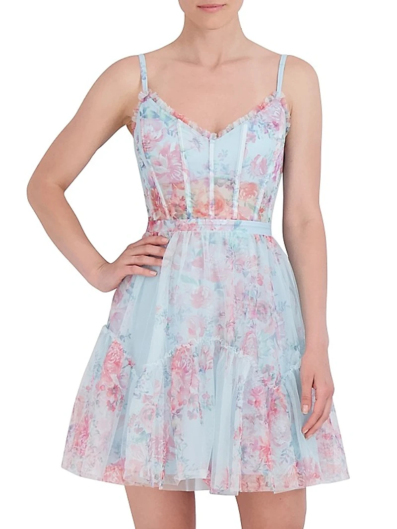Sleeveless Floral Tulle Minidress