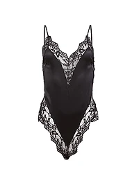 Lace-Trim Stretch-Silk Teddy
