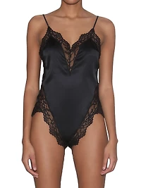 Lace-Trim Stretch-Silk Teddy
