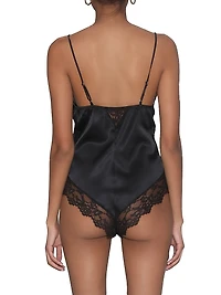 Lace-Trim Stretch-Silk Teddy