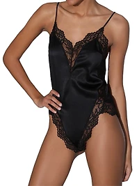 Lace-Trim Stretch-Silk Teddy