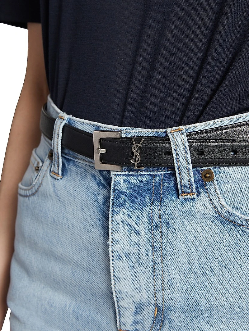 Cassandre Thin Belt with Square Buckle Smooth Leather