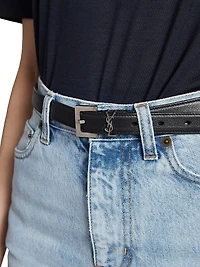Cassandre Thin Belt with Square Buckle Smooth Leather