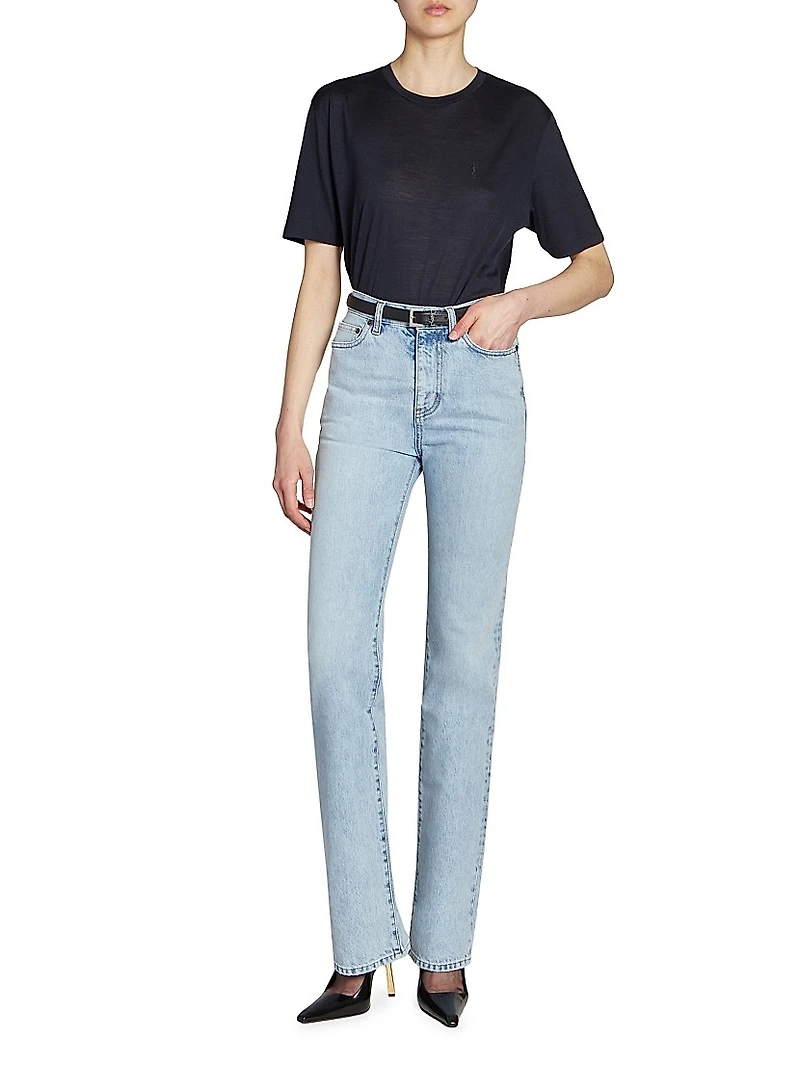 Cassandre Thin Belt with Square Buckle Smooth Leather