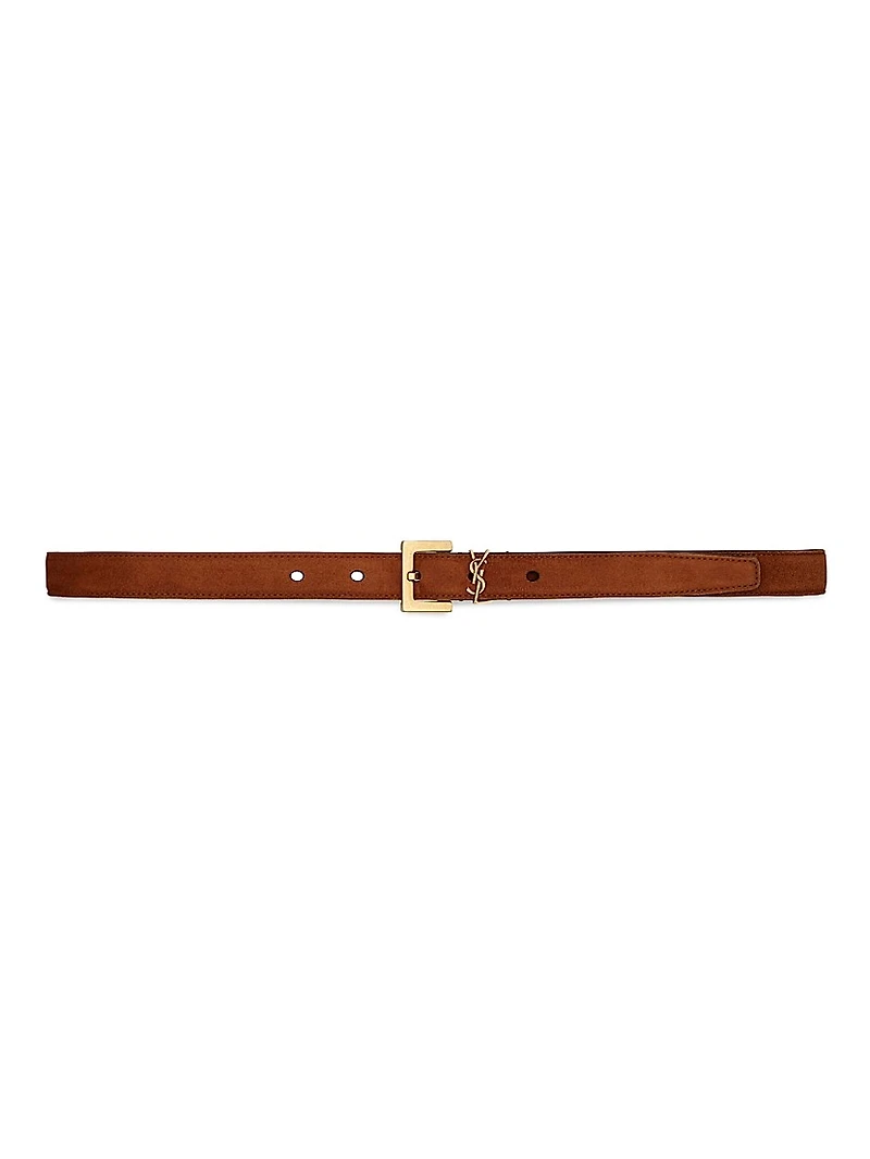 Cassandre Thin Belt with Square Buckle Suede