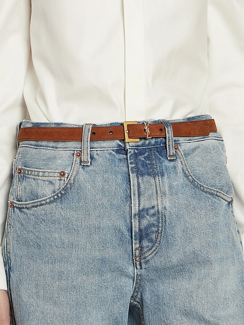 Cassandre Thin Belt with Square Buckle Suede