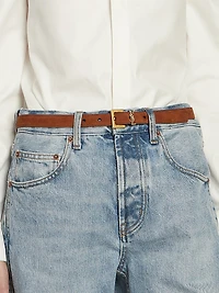 Cassandre Thin Belt with Square Buckle Suede