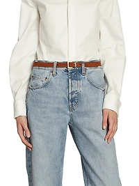 Cassandre Thin Belt with Square Buckle Suede