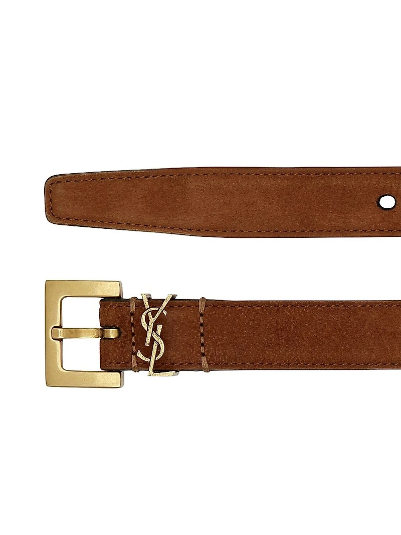 Cassandre Thin Belt with Square Buckle Suede