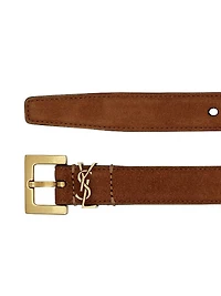 Cassandre Thin Belt with Square Buckle Suede