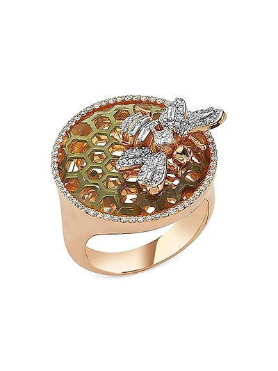 Honey 18K Rose Gold & 0.57 TCW Diamond Bee Ring