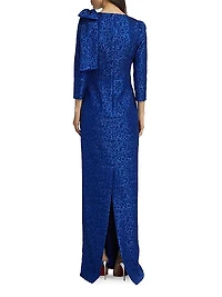 Jacquard-Knit Metallic Bow Gown