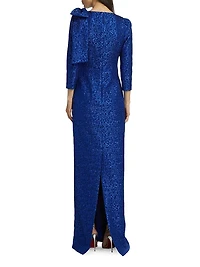 Jacquard-Knit Metallic Bow Gown