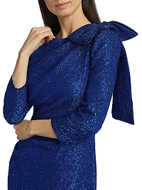 Jacquard-Knit Metallic Bow Gown