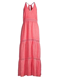 Resort Linen Tiered Halter Maxi Dress