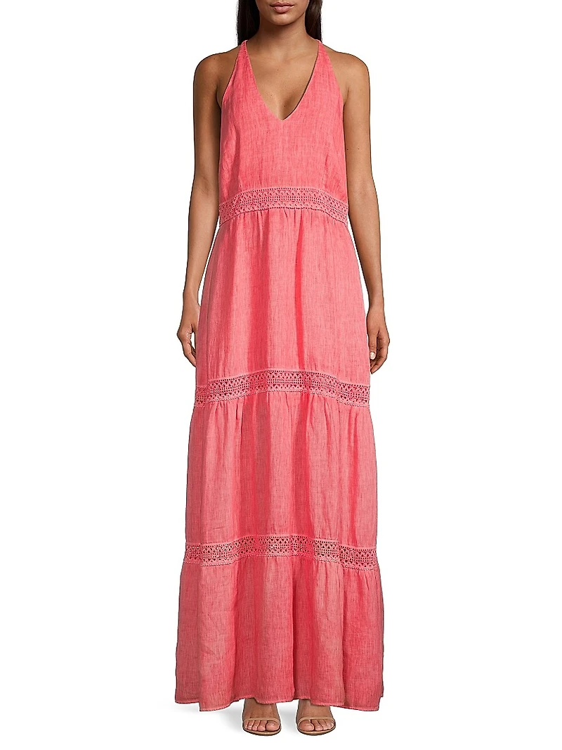 Resort Linen Tiered Halter Maxi Dress