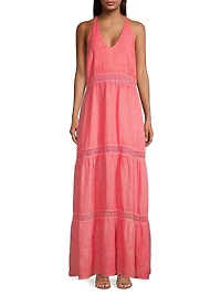 Resort Linen Tiered Halter Maxi Dress