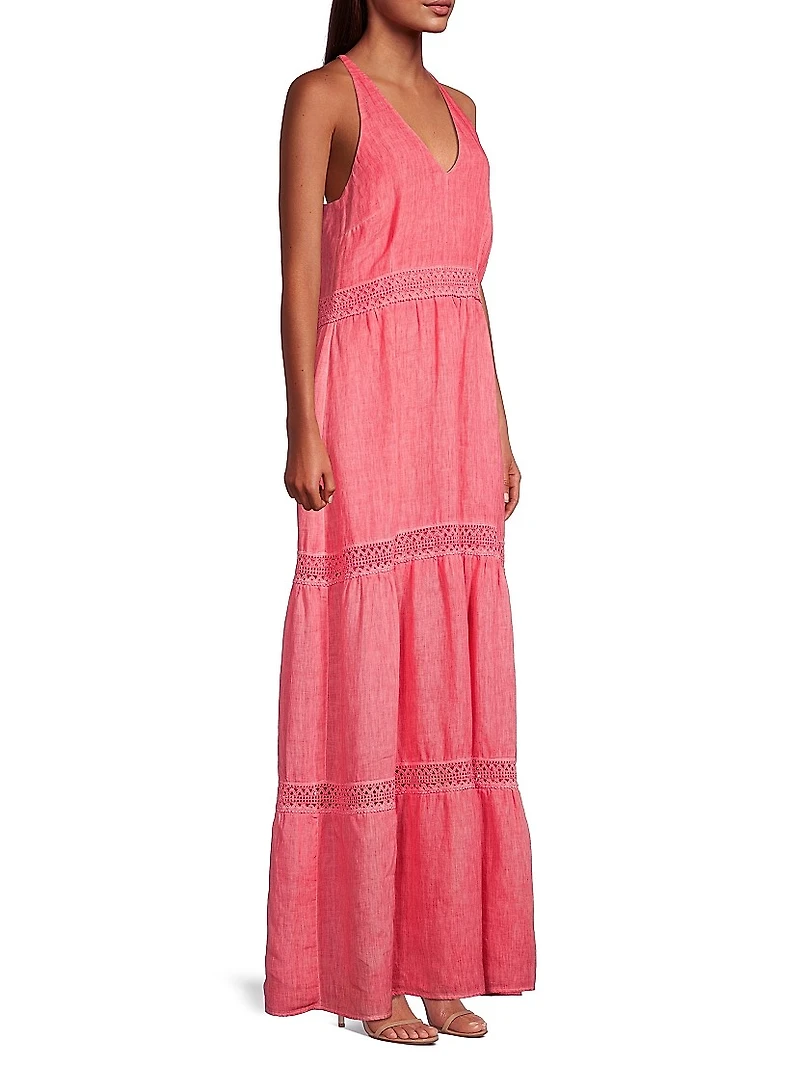 Resort Linen Tiered Halter Maxi Dress