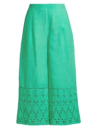 Resort Linen Cropped Eyelet Pants
