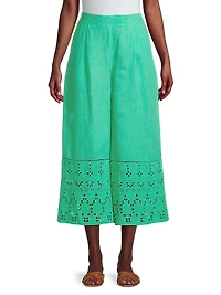 Resort Linen Cropped Eyelet Pants